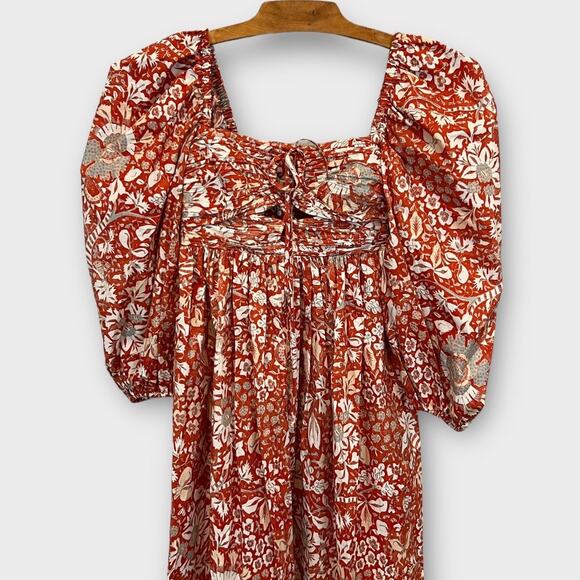 ULLA JOHNSON Alessa Floral Balloon Sleeve Cotton Midi Dress Size 0 - Picture 8 of 15